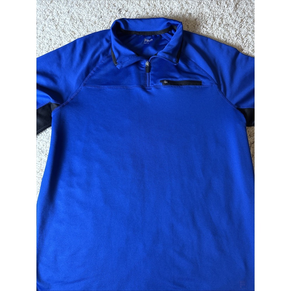 Men's FILA 1/4 Zip Blue & Black Long Sleeve Polyester Blend Pullover Size Medium